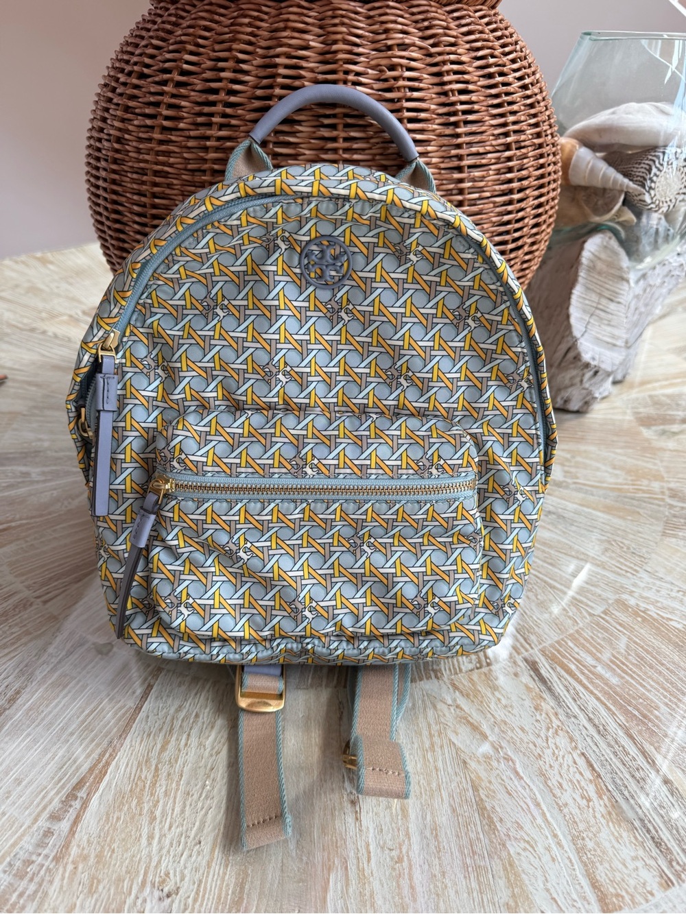 Tory Burch Yellow and Gray Geometric Mini Backpack